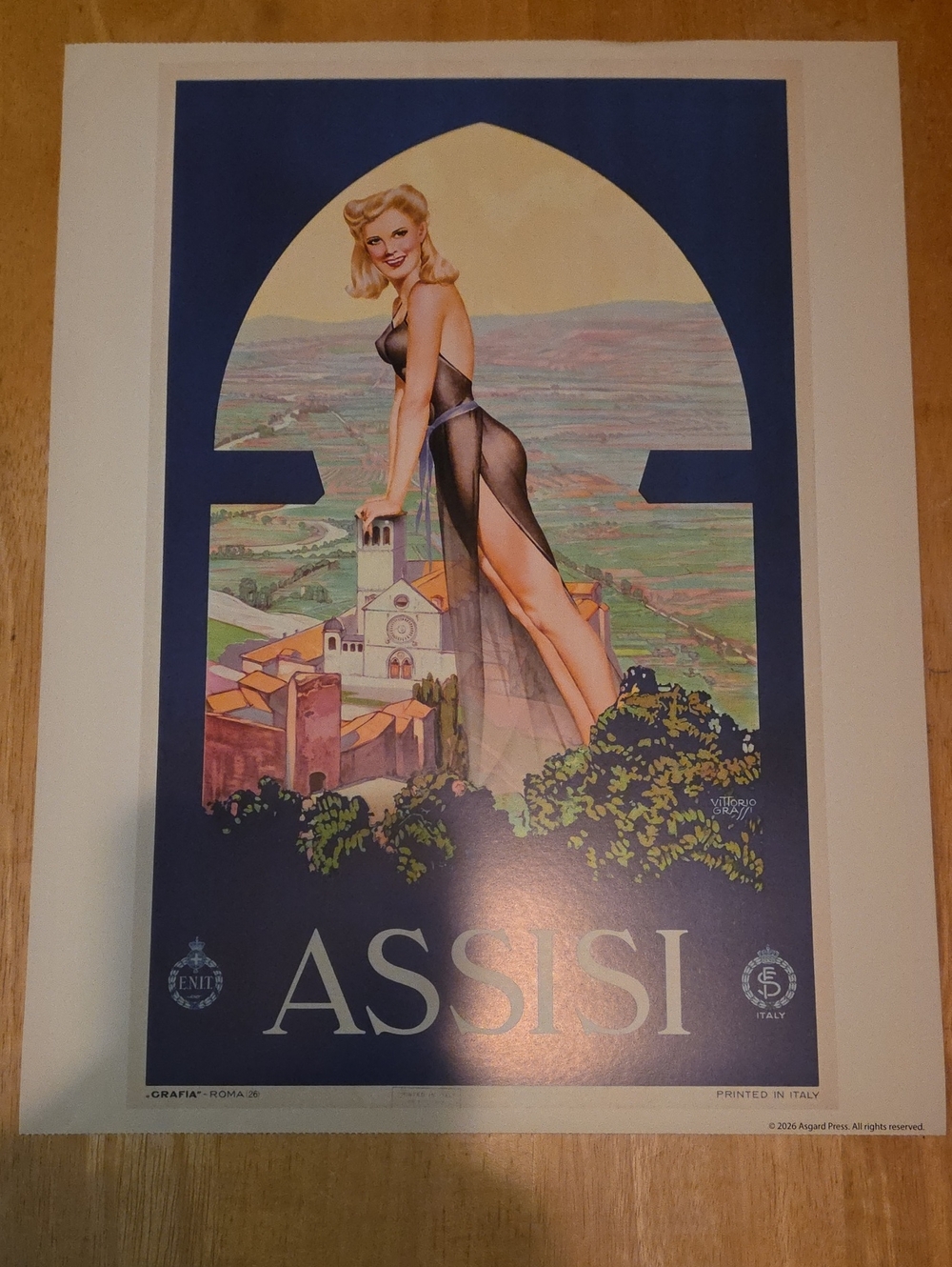Assisi Travel Poster with 50s Pinup Beauty by Pamela McKamey